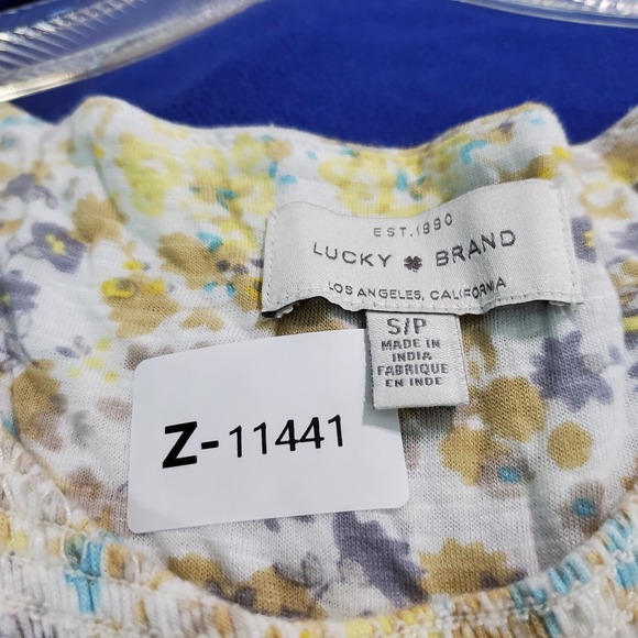 Lucky Brand Women Top Small Yellow Floral Shirt Short Sleeve Round Neck - Picture 7 of 7